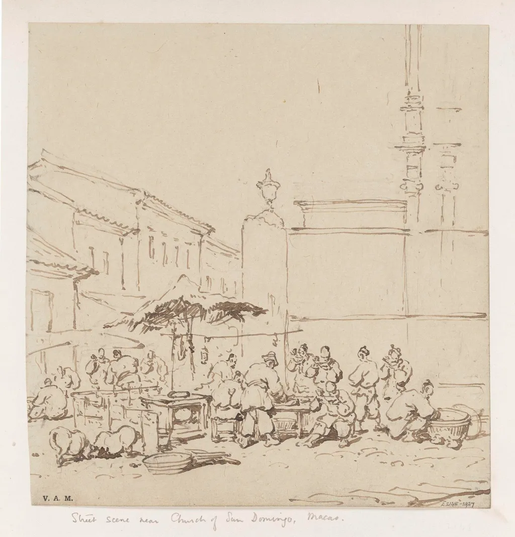 The market outside the church of San Domingos, Macau, by George Chinnery, 19
