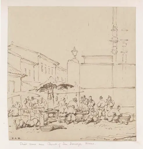 The market outside the church of San Domingos, Macau, by George Chinnery