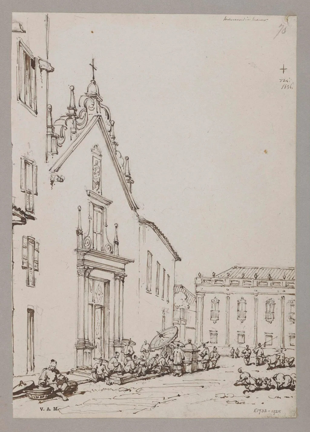 The Misericordia Church and part of the Senate House, Macao, by George Chinnery, 14