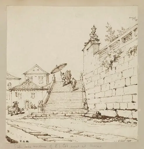 The steps and wall of S. Lourenço Church, Macau, by George Chinnery