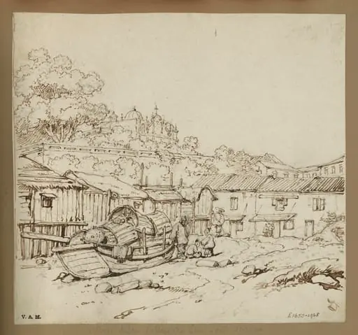 The village below the College of San José, Macau, by George Chinnery