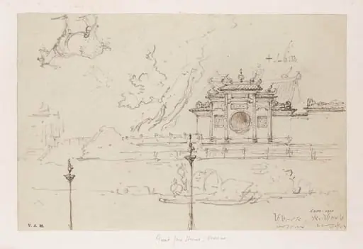 The Zhengjiao Chanlin Buddhist Temple, a part of the A-Ma Temple in Macau, by George Chinnery