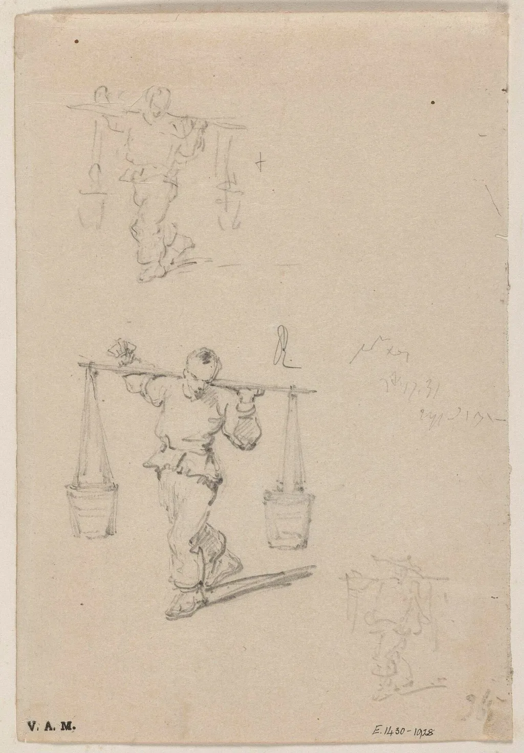 Three drawings of a Chinese porter, by George Chinnery, 10