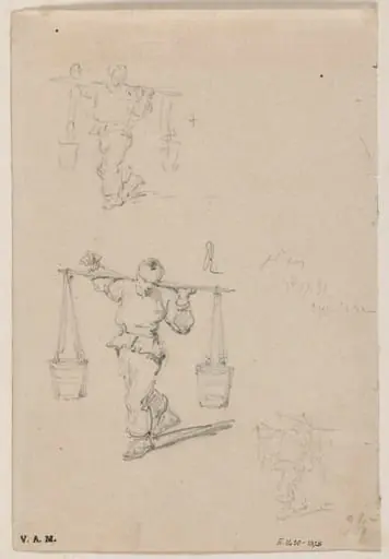 Three drawings of a Chinese porter, by George Chinnery