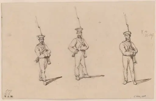 Three drawings of soldiers, by George Chinnery