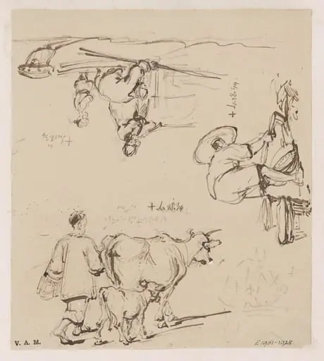 Three figure drawings, by George Chinnery