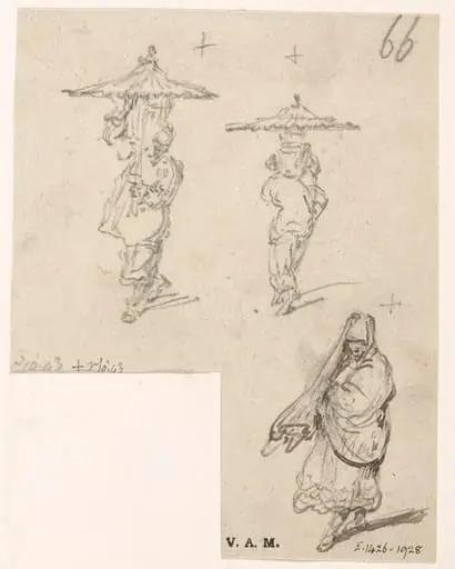 Three figure drawings, by George Chinnery
