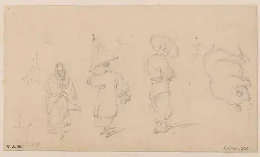 Three figures and a pig, by George Chinnery