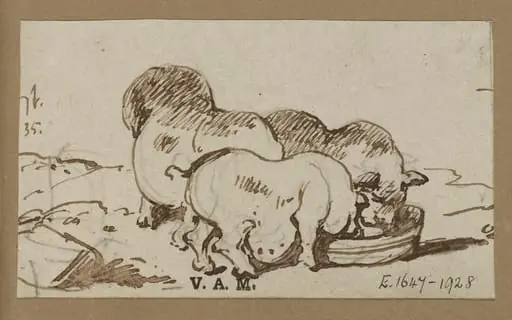 Three pigs, by George Chinnery
