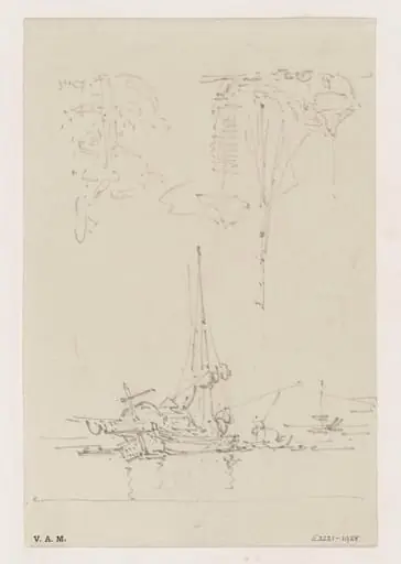 Three sketches of boats and figures, by George Chinnery