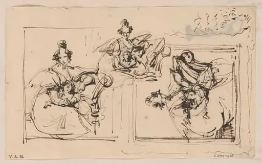 Three studies for a portrait of a Western woman and child, by George Chinnery