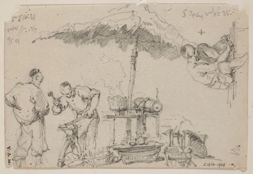 Two blacksmiths beneath a parasol, by George Chinnery, 8