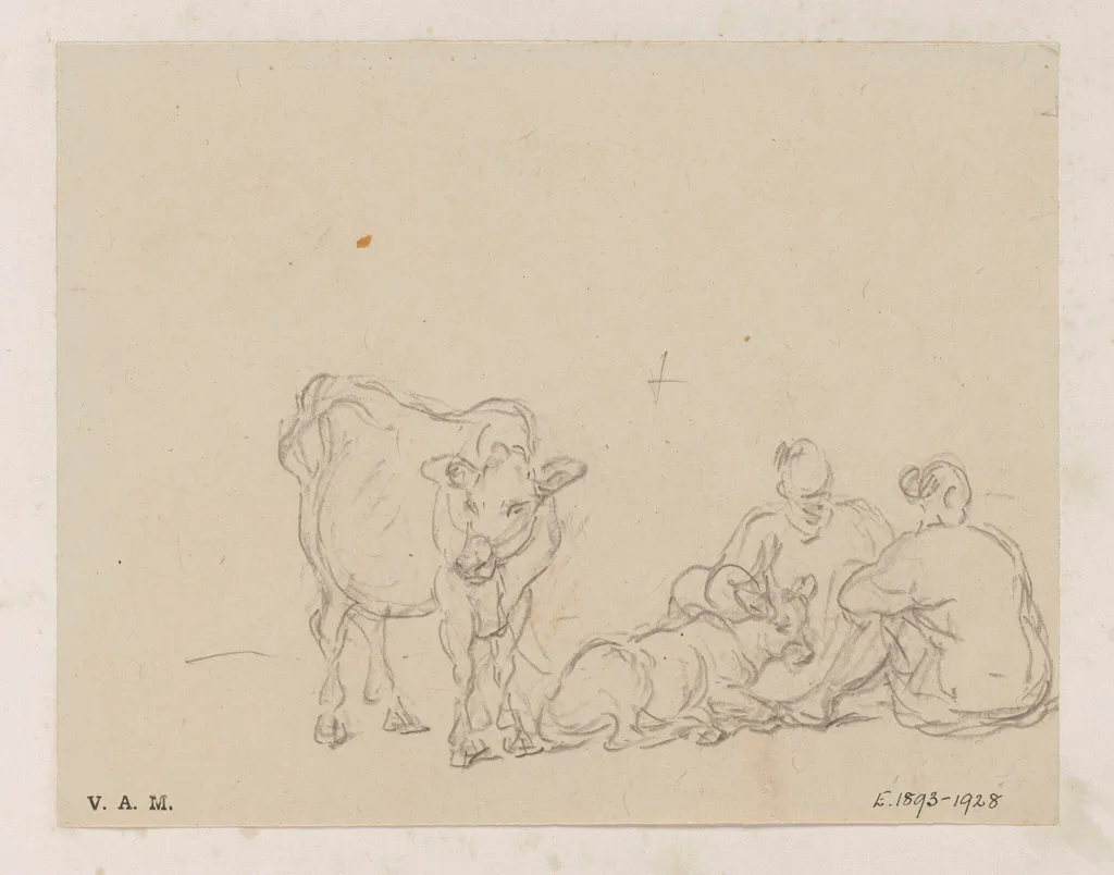 Two Chinese figures with two calves, by George Chinnery, 19