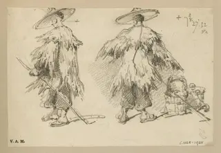 Two Chinese men in wet-weather dress, by George Chinnery, 14