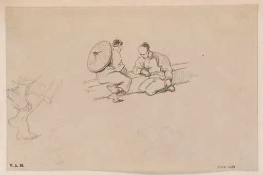 Two Chinese men on a step, by George Chinnery