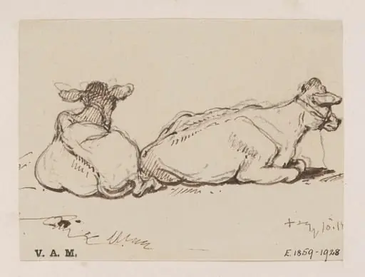Two cows, by George Chinnery