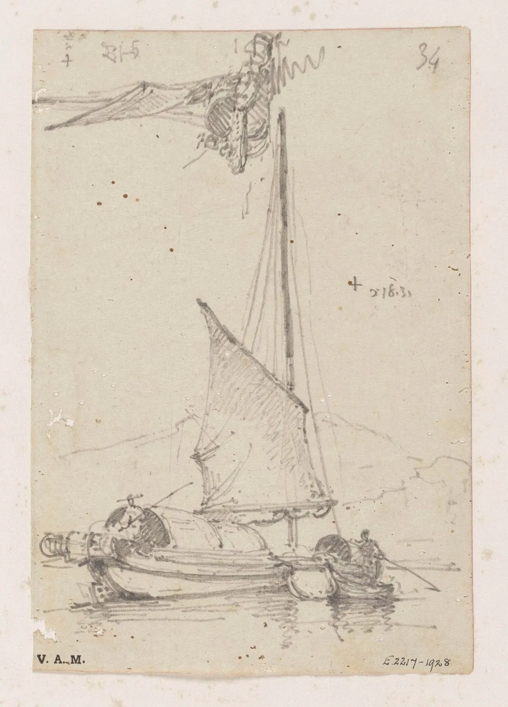 Two drawings of a Chinese boat under sail, by George Chinnery, 12