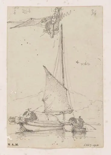 Two drawings of a Chinese boat under sail, by George Chinnery