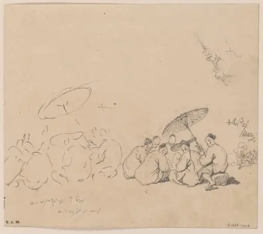 Two drawings of a group of Chinese figures, by George Chinnery