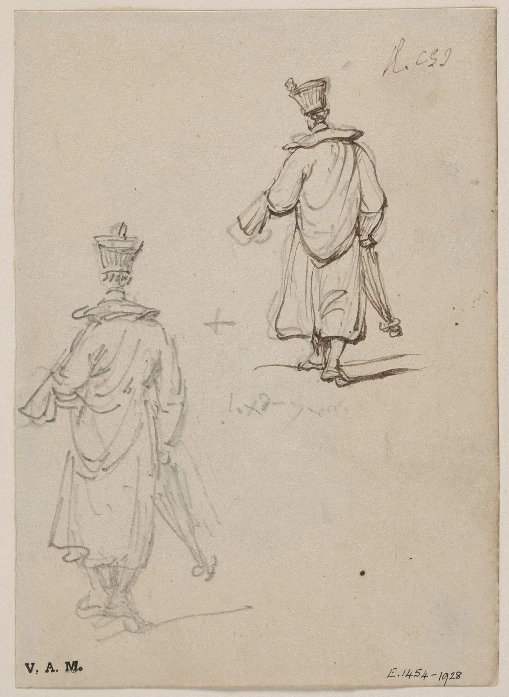 Two drawings of a priest seen from behind, by George Chinnery, 19