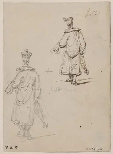Two drawings of a priest seen from behind, by George Chinnery