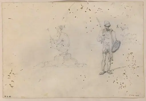 Two drawings of Indian figures, by George Chinnery