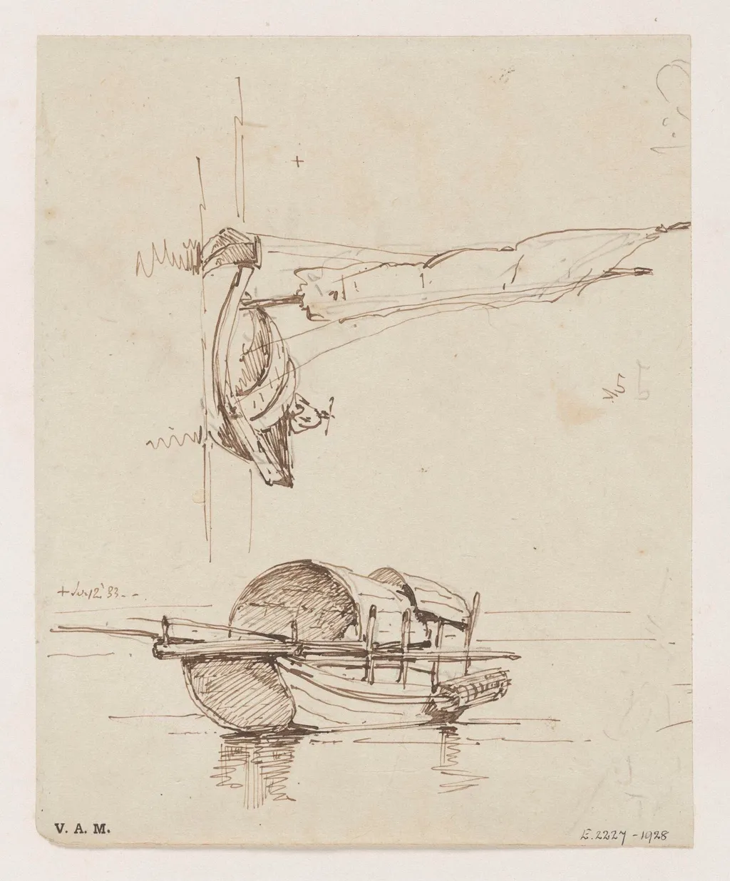 Two drawings of Tanka boats, by George Chinnery, 10