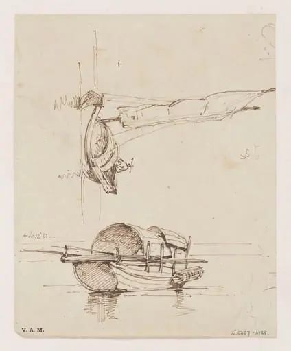 Two drawings of Tanka boats, by George Chinnery