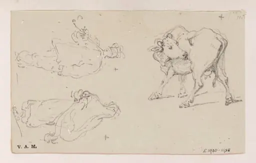Two figure studies, and a calf, by George Chinnery