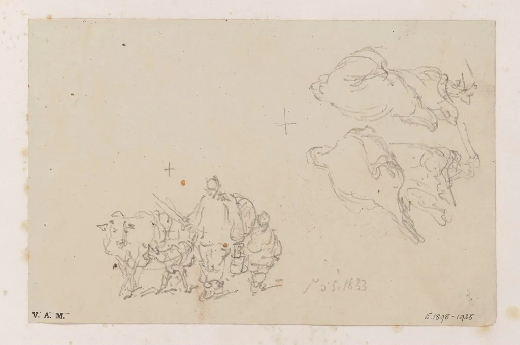 Two figures with a cow and calf; and two Macanese women, by George Chinnery, 5