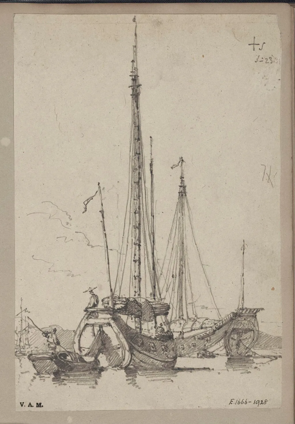 Two junks and a Tanka boat, by George Chinnery, 19