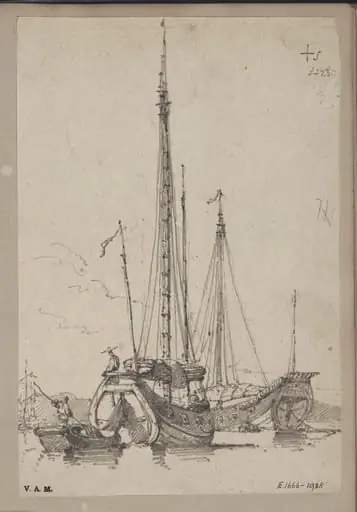Two junks and a Tanka boat, by George Chinnery