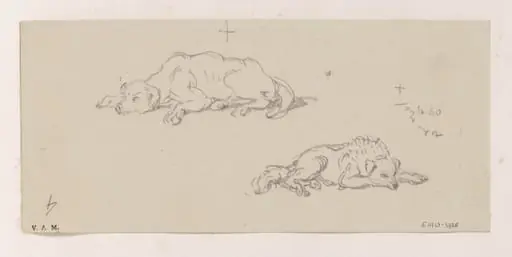 Two studies of a sleeping dog, by George Chinnery
