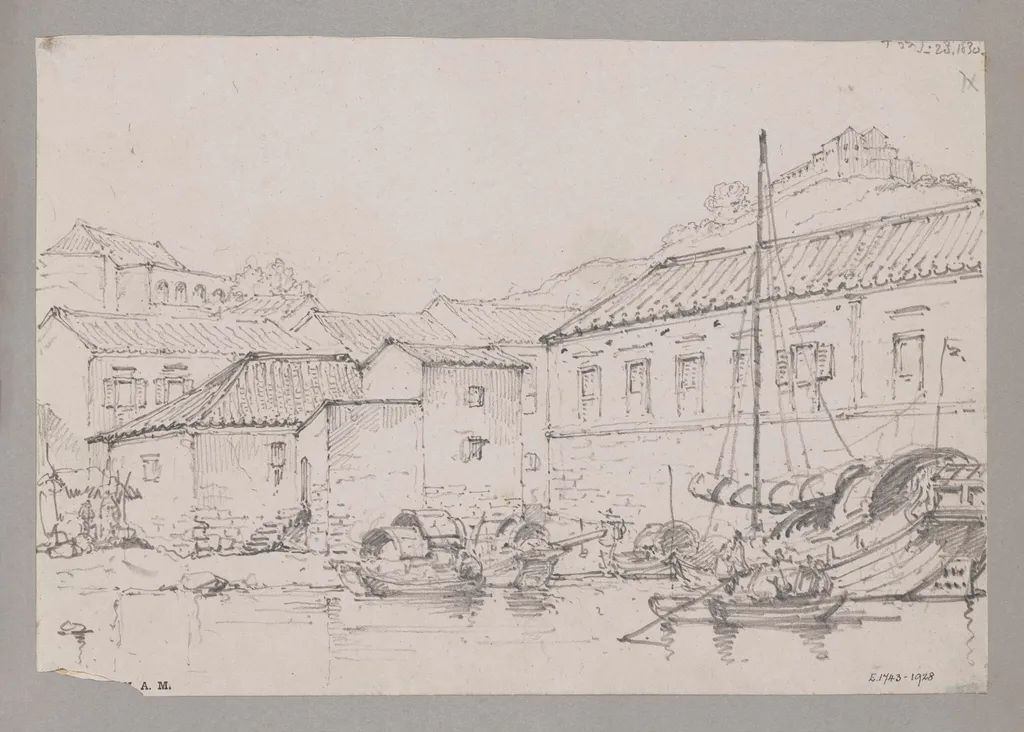 Waterside houses below Penha Hill, Macau, by George Chinnery, 1830