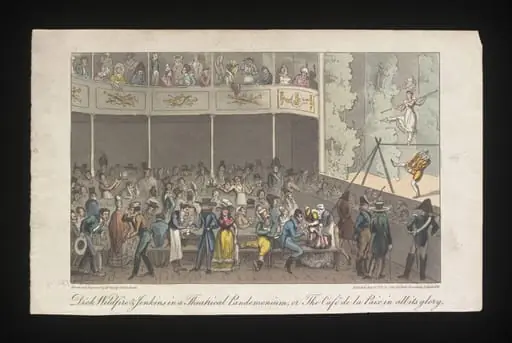 Dick Wildfried & Jenkins in a Theatrical Pandemonium or The Café de la Paix de la Paix in all its glory, by George Cruikshank