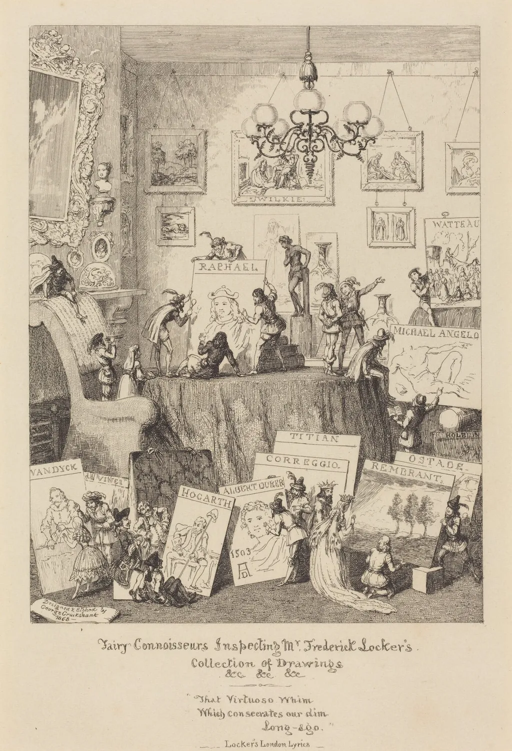 Fairy Connoisseurs Inspecting Mr. Frederick Locker's Collection of Drawings, by George Cruikshank, ink, 1868