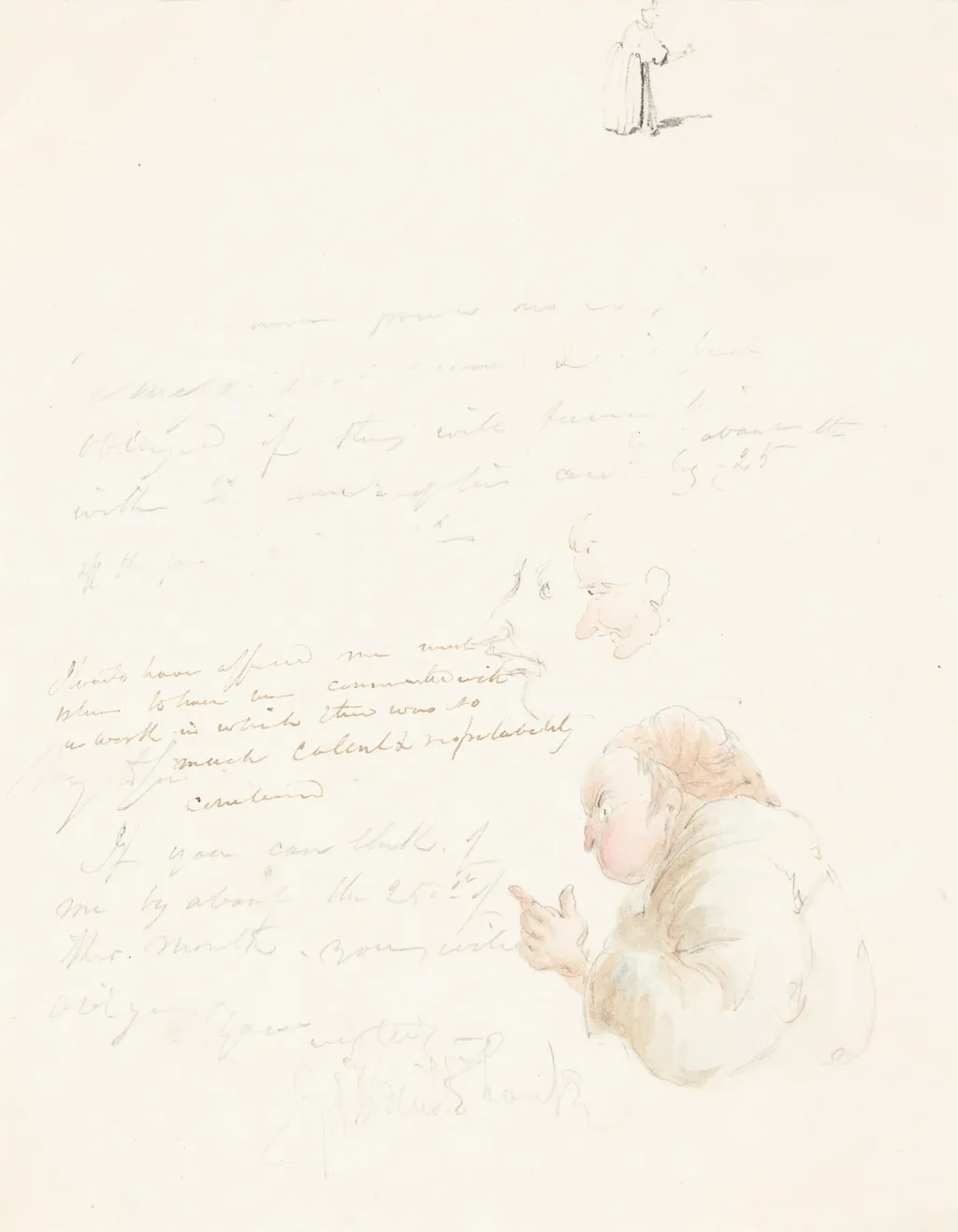 Half-Length of a Lawyer and Other Sketches, by George Cruikshank, ink, 1835