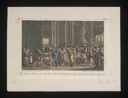 Life behind the Curtain at the Grand opera; or, Dick and the Squire larking it with the Figurants, by George Cruikshank