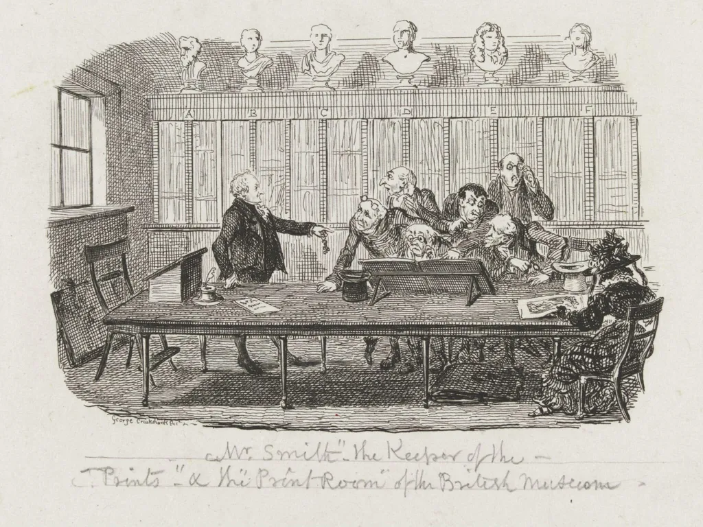 Mr Smith - "The Keeper of the Prints" & the "Print Room" of the British Museum, by George Cruikshank, 1828