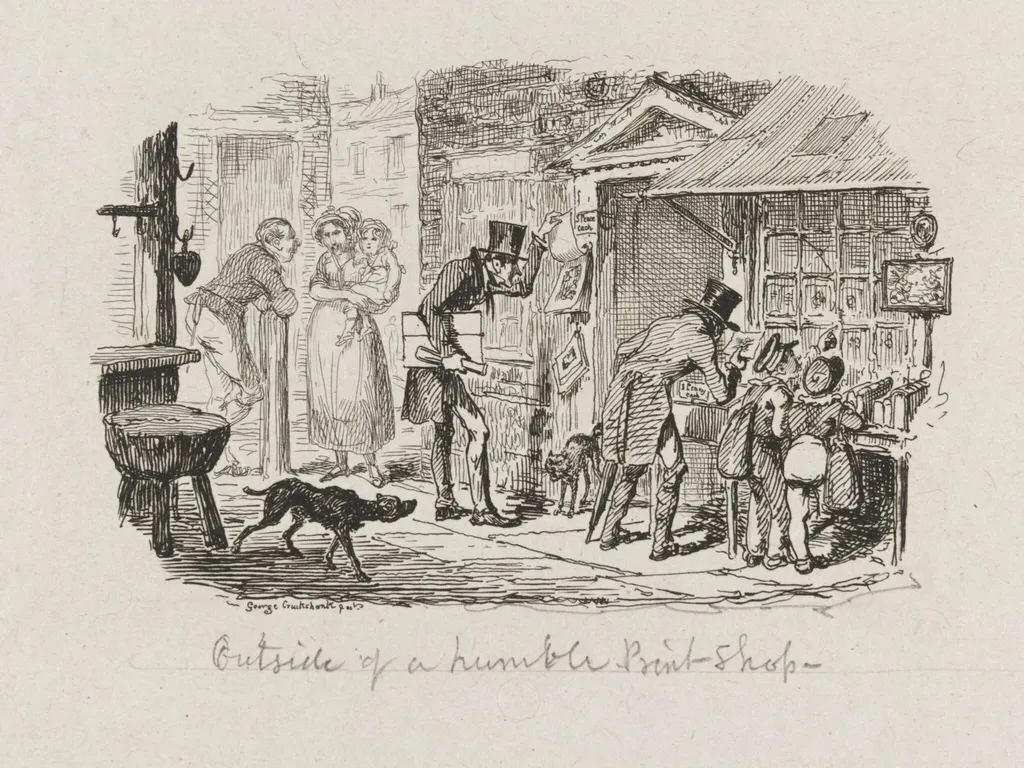 Outside of a Humble of Print Shop, by George Cruikshank, 1828
