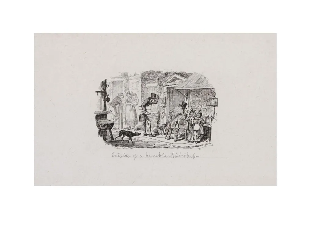 Outside of a Humble Print Shop, by George Cruikshank, 1828