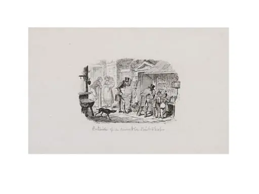 Outside of a Humble Print Shop, by George Cruikshank