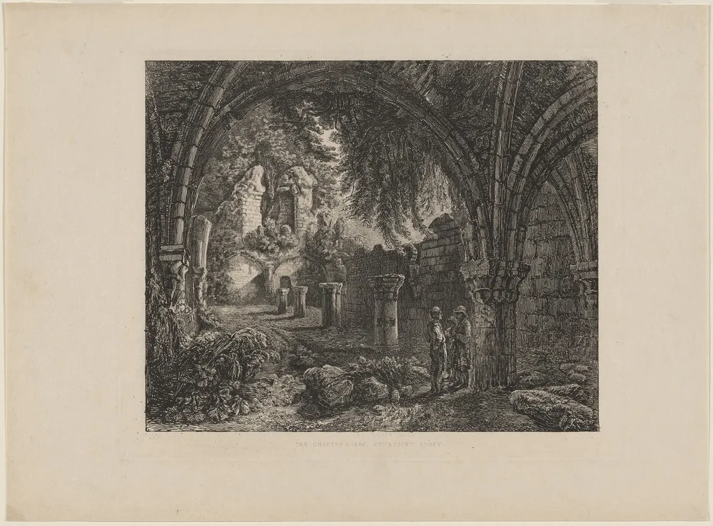 The Chapterhouse, Fountains Abbey, by George Cuitt the Younger, ink, 1822