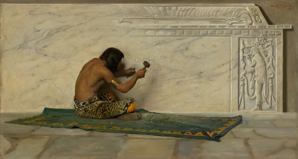 An Aztec Sculptor, by George de Forest Brush, oil, 1887