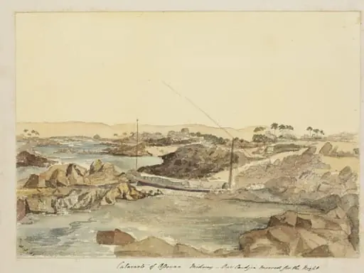 `Cataracts of Assouan.  Midway. -  Our Candjia Moored for the Night - On the Nile', by George de Sausmarez