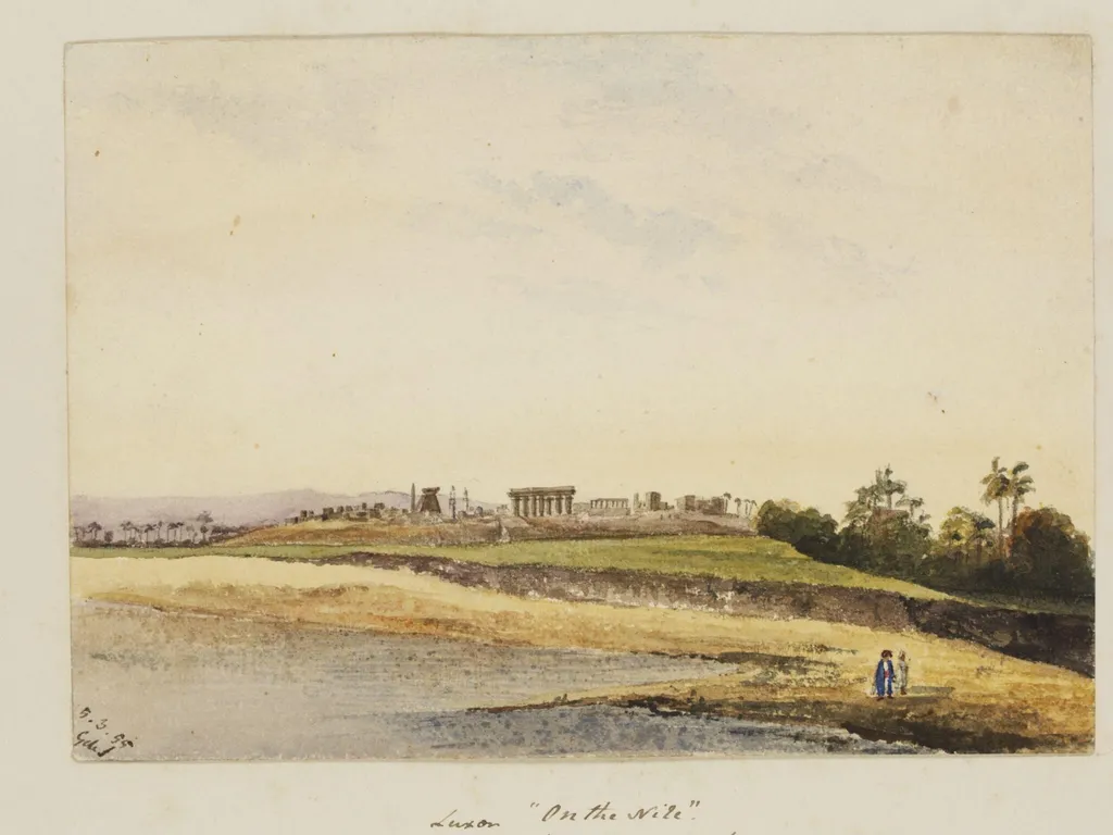 `Luxor "On the Nile" - from the Gournou Bank', by George de Sausmarez, watercolor, 1855