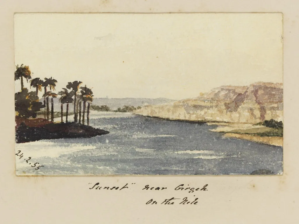 "Sunset" near Girgeh On the Nile', by George de Sausmarez, watercolor, 1855