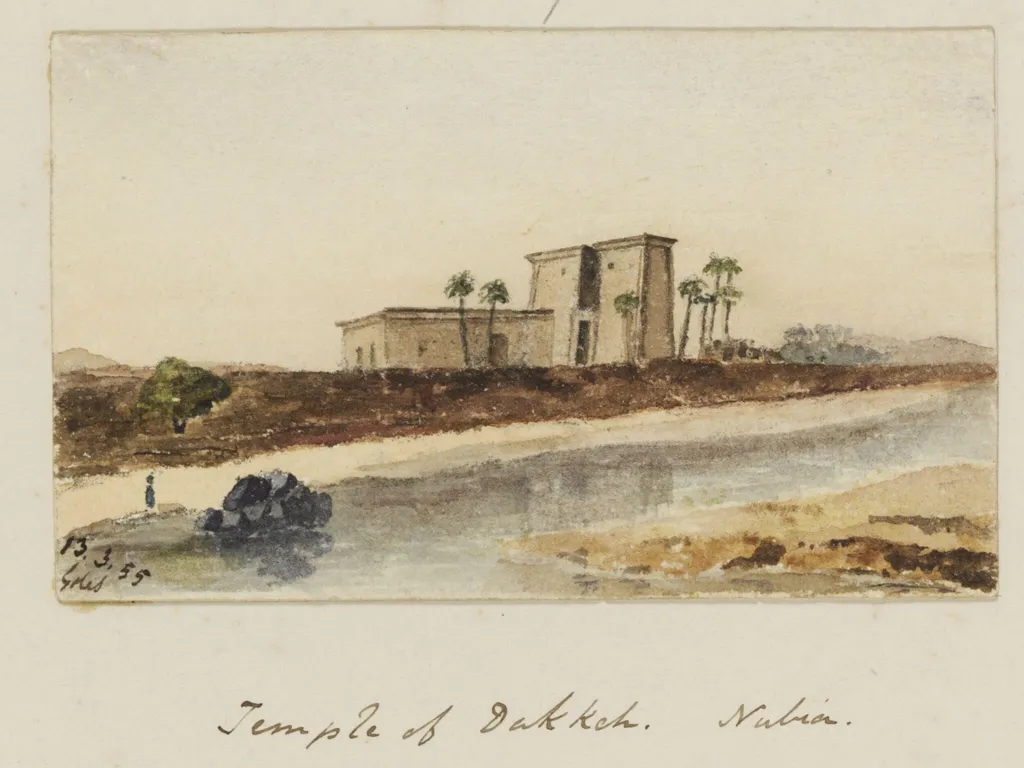 `Temple of Dakkeh. Nubia', by George de Sausmarez, watercolor, 1855