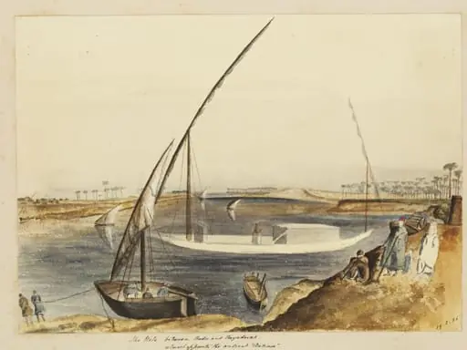 The Nile between Roda and Bayadeeah - almost opposite the antient Antinos.  Now Shekh Abadeh, by George de Sausmarez