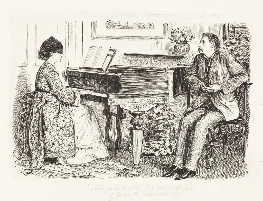 "--And mist or glim, I'd sail with him, if he would sail with me--", by George Du Maurier, ink, 1865